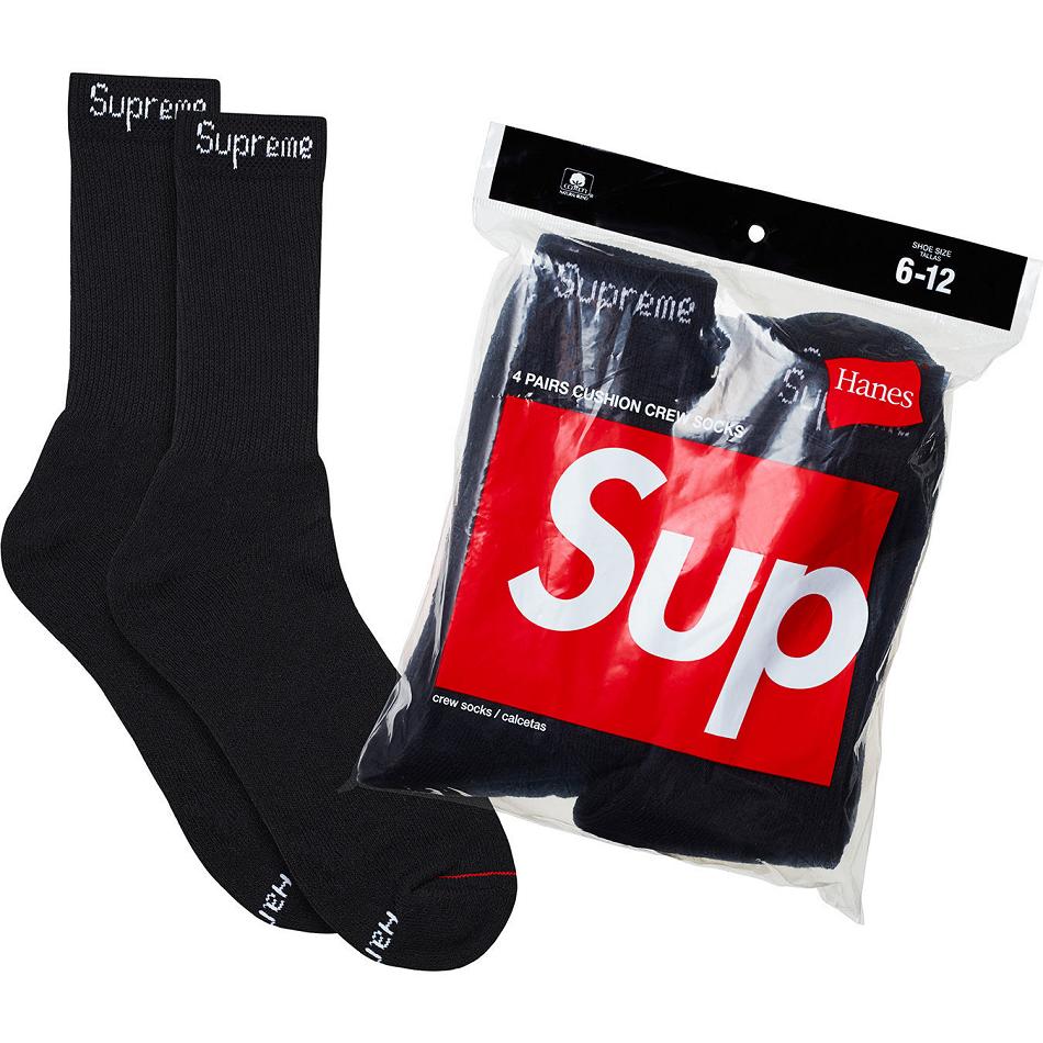 Supreme Hanes® Crew Socks (4 Pack) Sokken Zwart | BE486YU