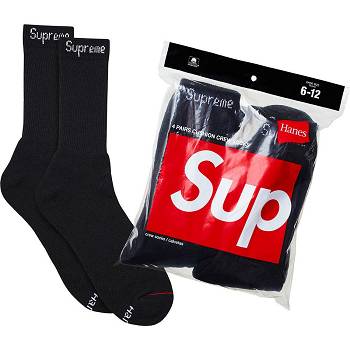 Supreme Hanes® Crew Socks (4 Pack) Sokken Zwart | BE486YU