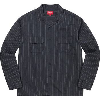 Supreme Pinstripe Linen Overhemd Donkerblauw | BE219NB