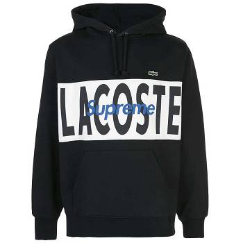 Supreme X Lacoste Logo Panel Hoodie Zwart | BE134KI